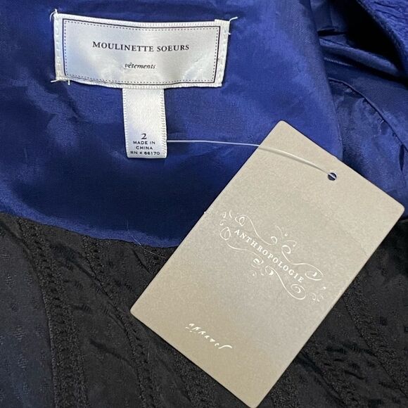 ANTHROPOLOGIE Moulinette Soeurs Bolero Silk Dress Pouf Slv Retro Fit Flare 2 XS - Picture 14 of 14